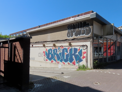 912886 Afbeelding van enkele tekstgraffiti's bij de ingang van een nieuwe ondergrondse parkeergarage aan de ...
